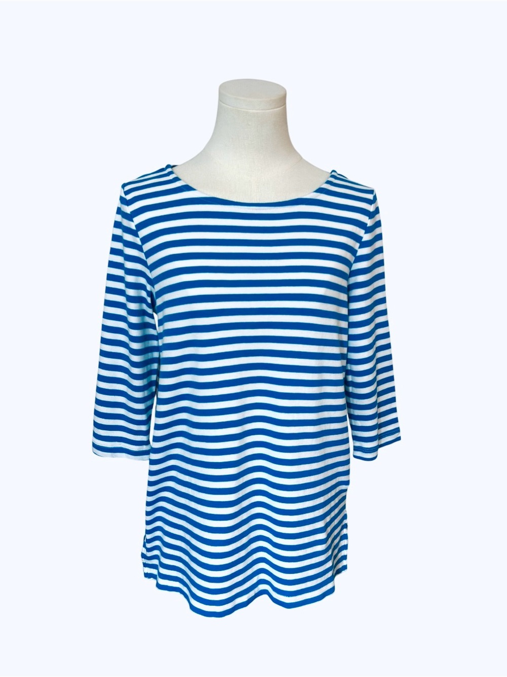 Lands End Womens Turquise  and White Striped‎ Boatneck Top size Medium (G70)